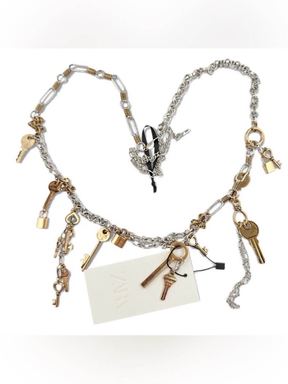 ZARA Padlock Keys Hearts Metal Chain Link Hip Belt Size 34 NEW Adjustable